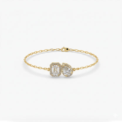 Toi Et Moi Gemstone and Diamond Halo Bracelet Chain