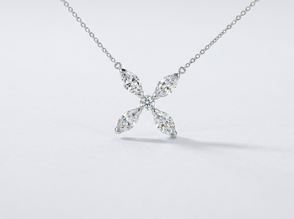 Marquise Butterfly Flower Diamond Necklace Pendant in 14K White Gold