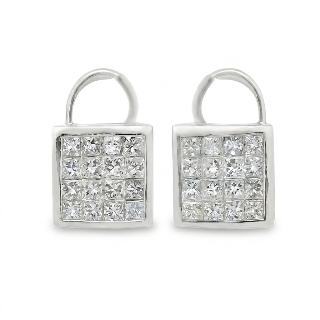 Princess Cut Invisible Set Diamond Earrings
