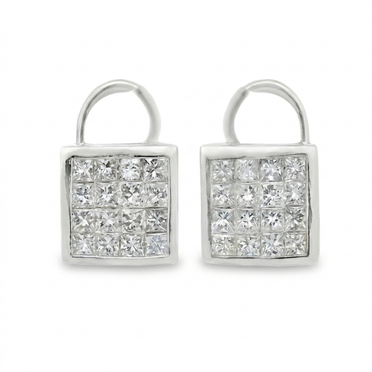 Princess Cut Invisible Set Diamond Earrings