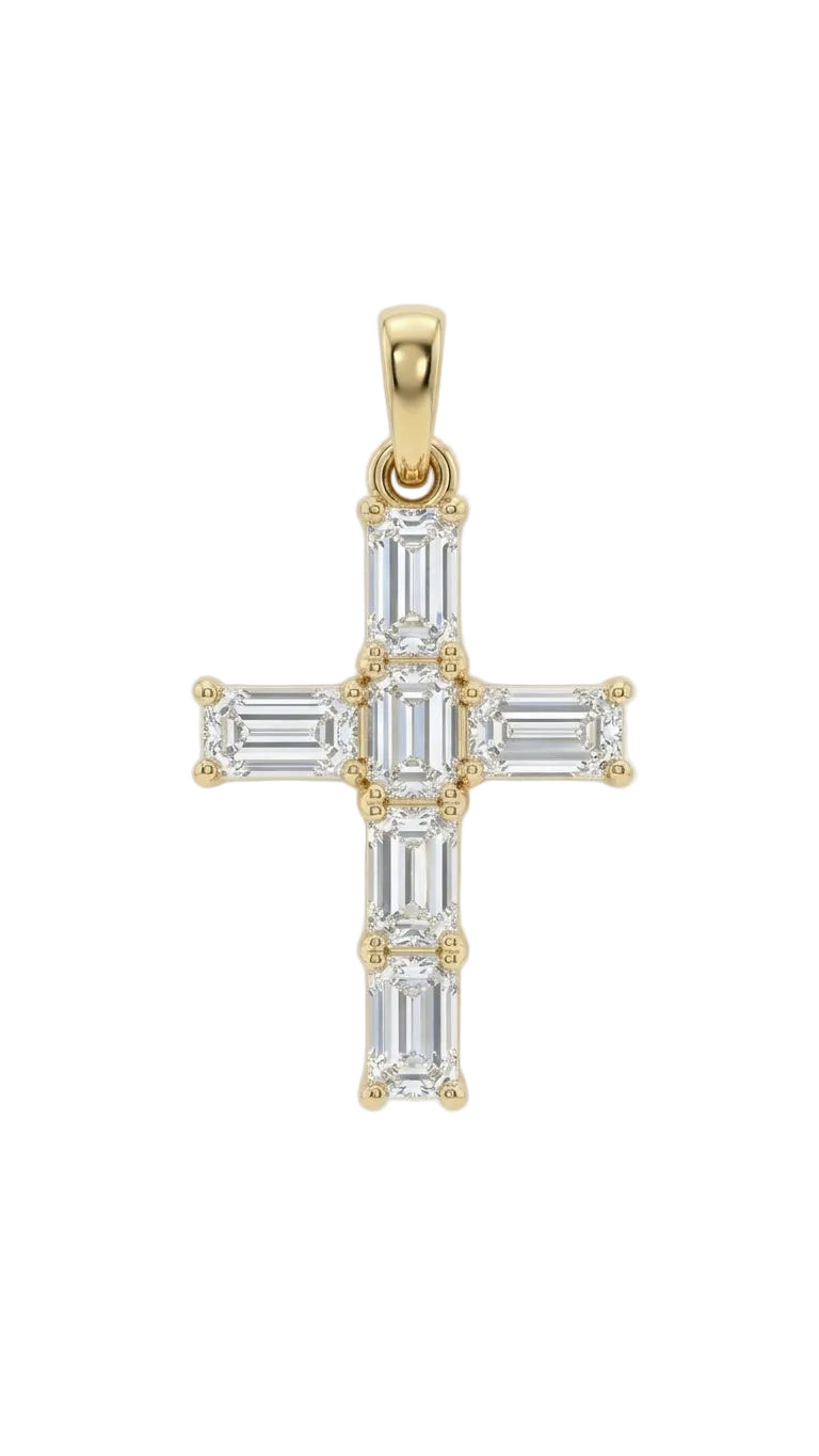 Emerald Cut Diamond Cross in 14K Gold