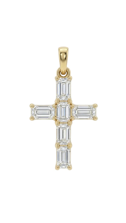 Emerald Cut Diamond Cross in 14K Gold