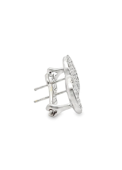Diamond Cluster Pave Stud Earrings in 14K White Gold