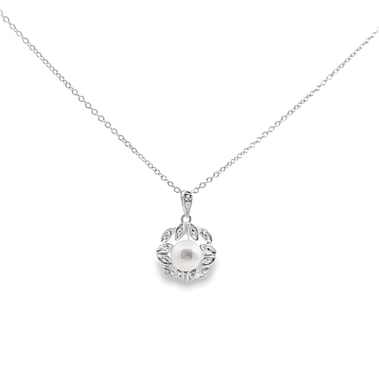 Pearl and Diamond White Gold Pendant Necklace