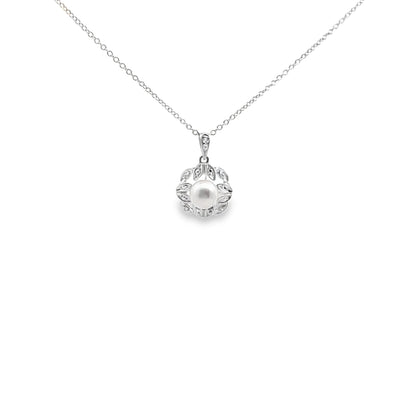 Pearl and Diamond White Gold Pendant Necklace