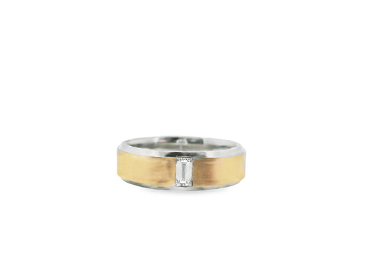 Two Tone Men's Wedding Ring with baguette-Cut Diamond in 14K Rose and White  Gold