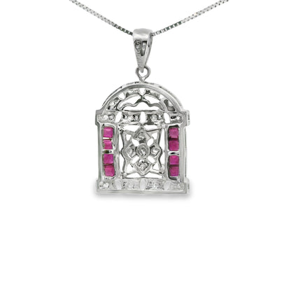 Vintage Style Pendant with Diamond and Ruby in 14K White Gold