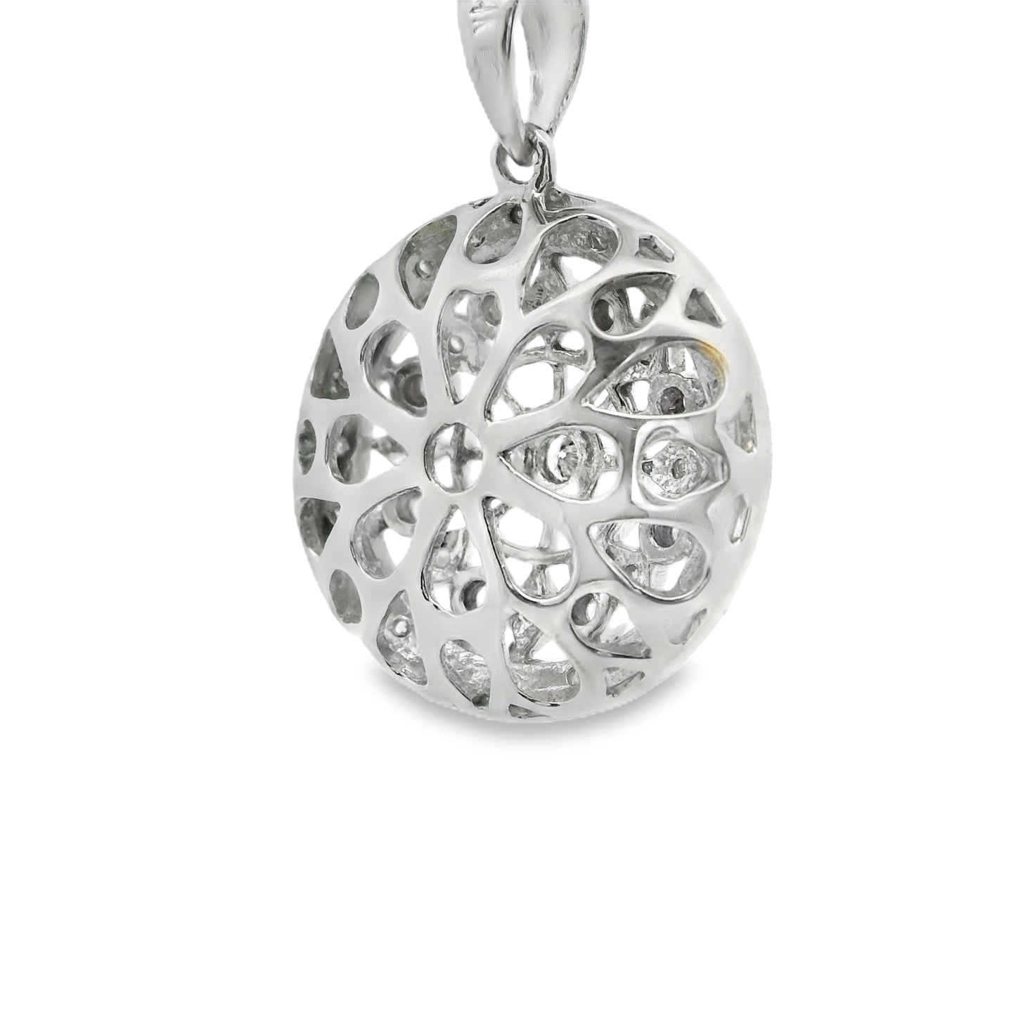 Vintage Art Deco Sun Pendant Necklace in 14K White Gold