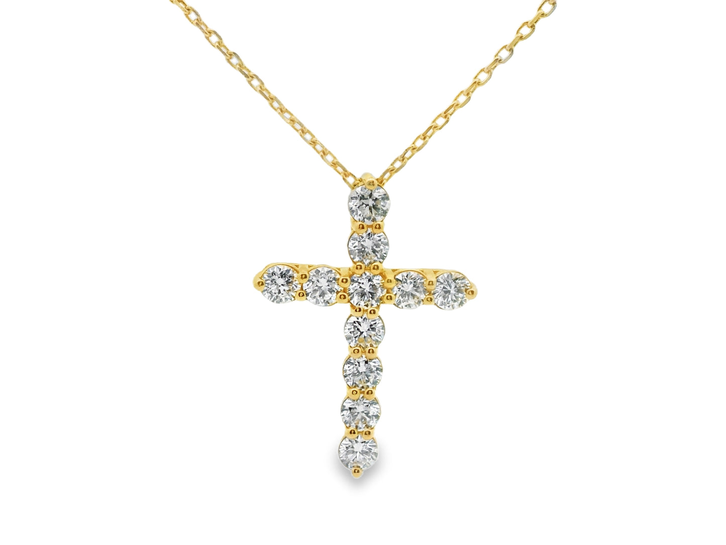 Round Brilliant Cut Diamond Cross Pendant in 14K Yellow Gold