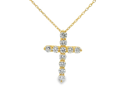 Round Brilliant Cut Diamond Cross Pendant in 14K Yellow Gold