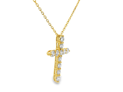 Round Brilliant Cut Diamond Cross Pendant in 14K Yellow Gold