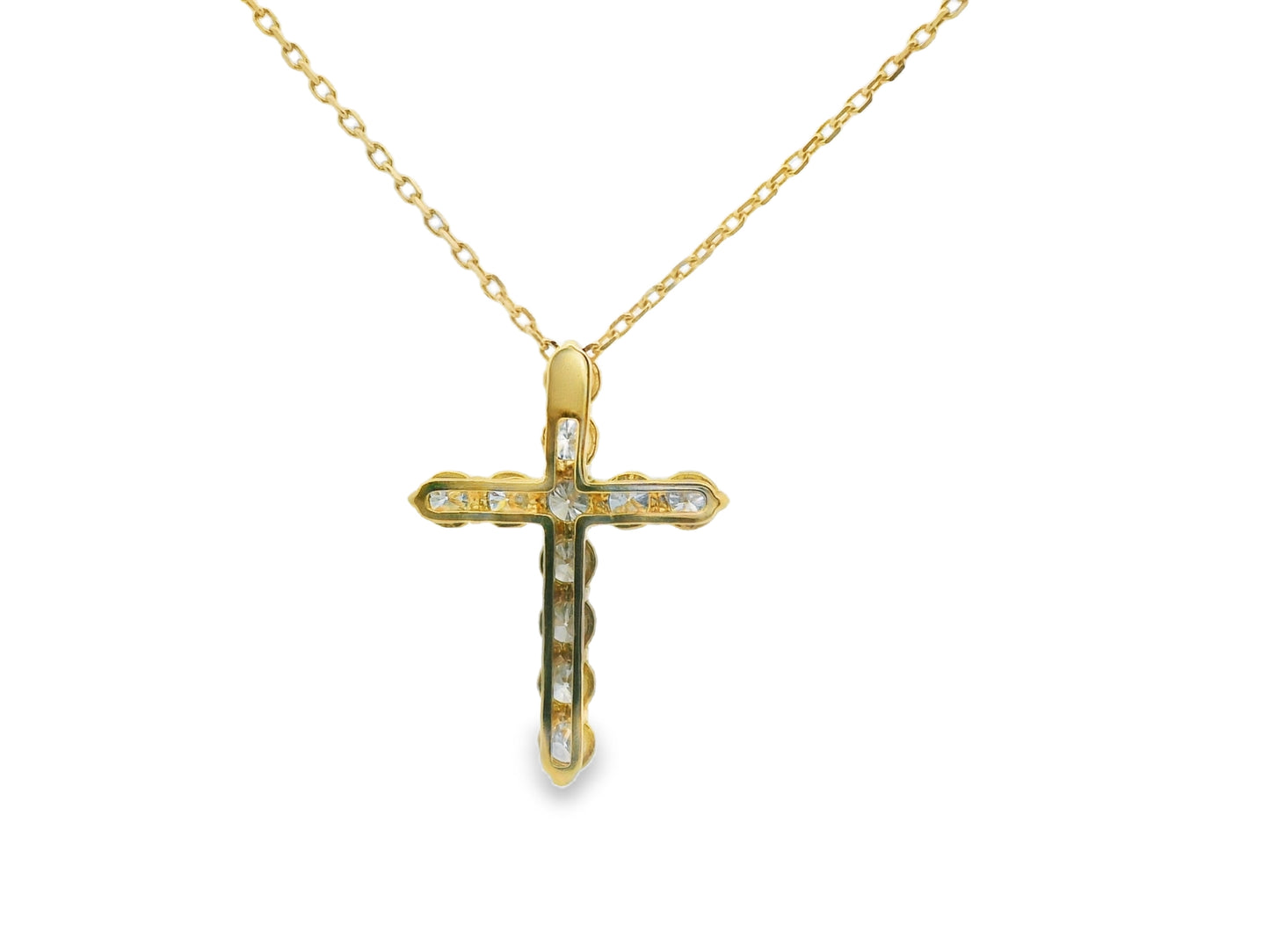 Round Brilliant Cut Diamond Cross Pendant in 14K Yellow Gold