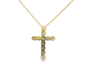 Round Brilliant Cut Diamond Cross Pendant in 14K Yellow Gold