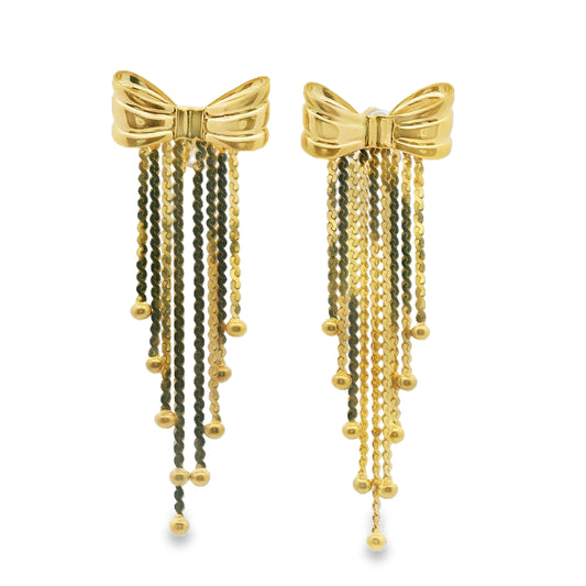 14K Yellow Gold Bow Flowy Stud Earrings