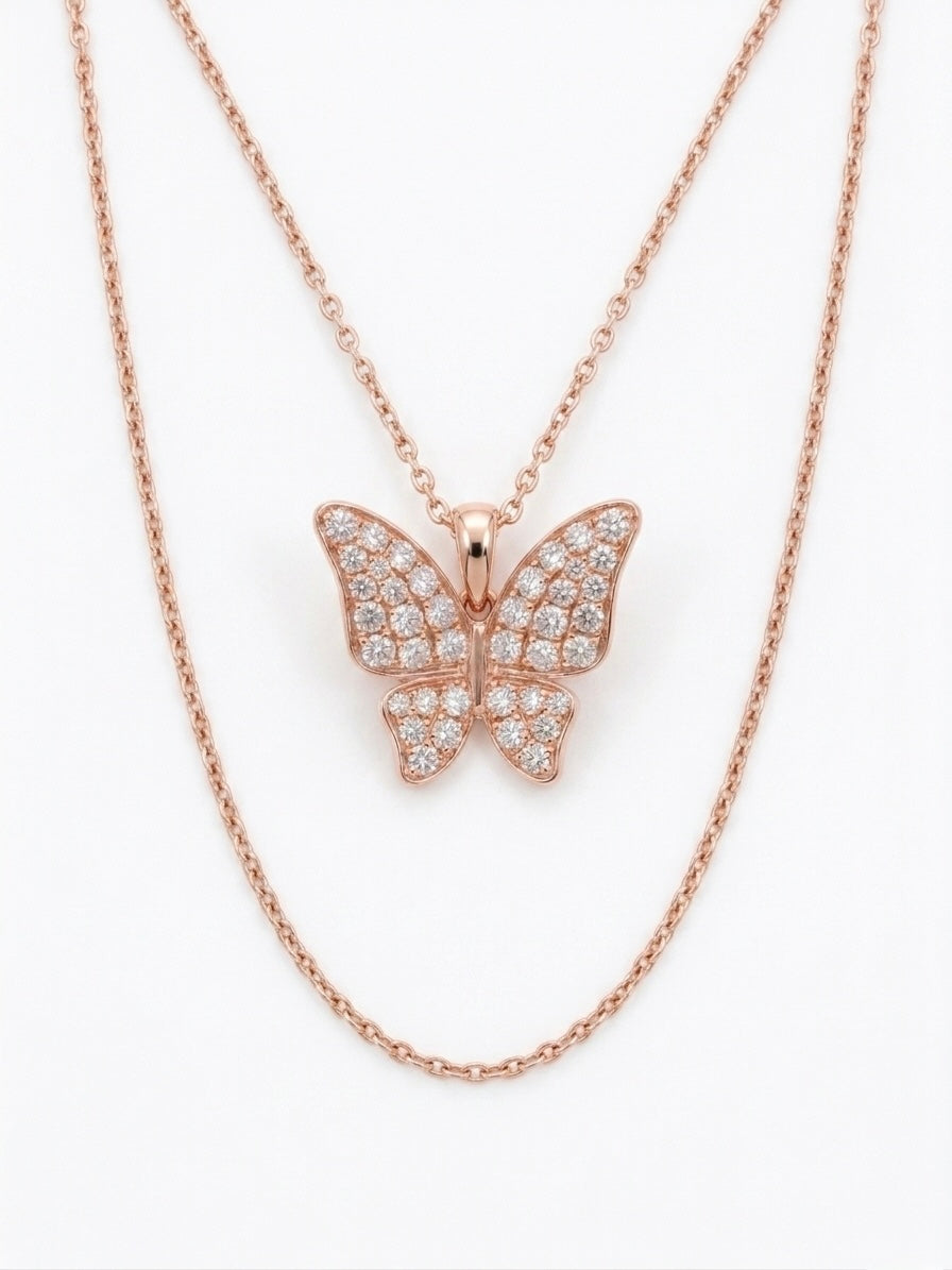 Butterfly Diamond Pendant in 14K Rose Gold