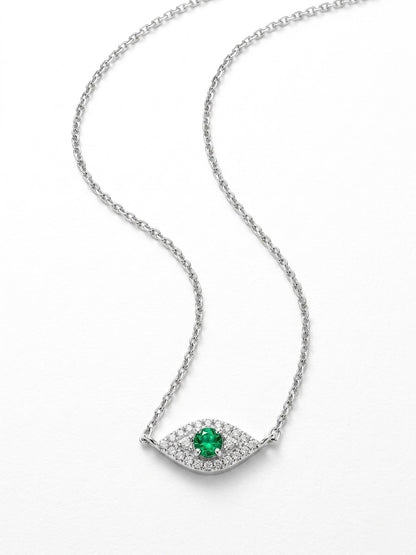 Evil Eye Sapphire or Emerald Diamond Necklace in 14K Gold