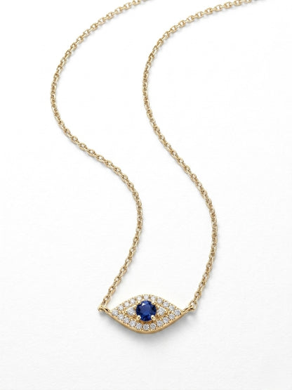 Evil Eye Sapphire or Emerald Diamond Necklace in 14K Gold