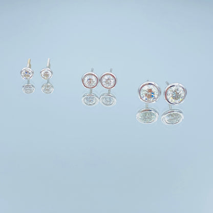 Bezel Set Diamond Stud Earrings in 14K White Gold