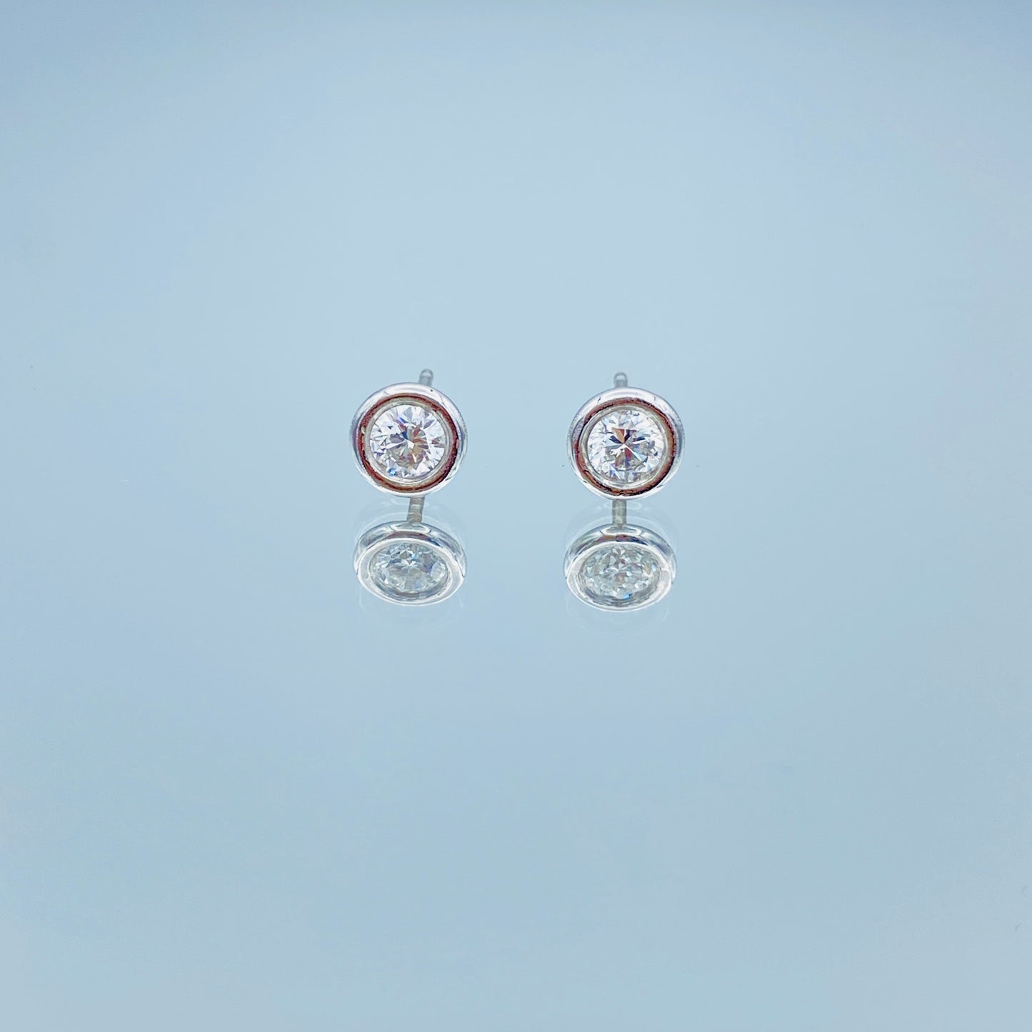 Bezel Set Diamond Stud Earrings in 14K White Gold