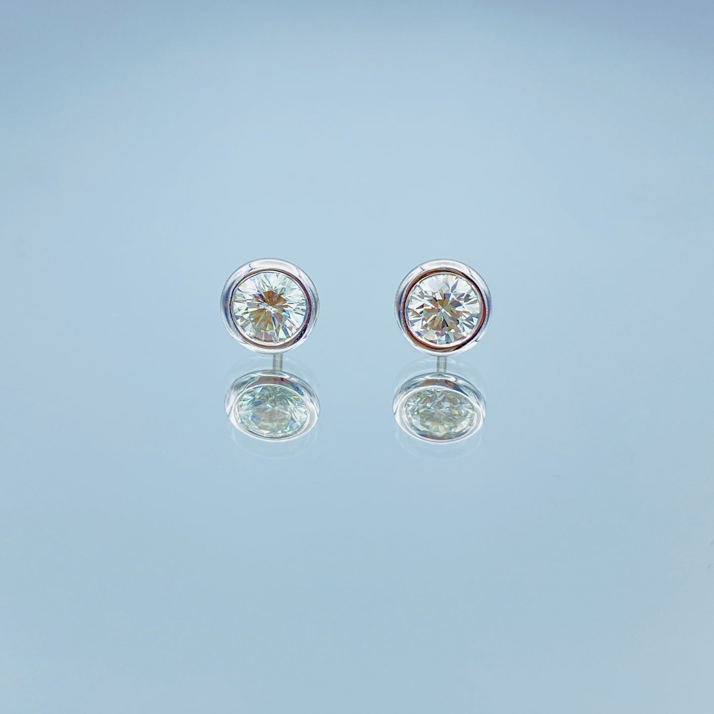 Bezel Set Diamond Stud Earrings in 14K White Gold