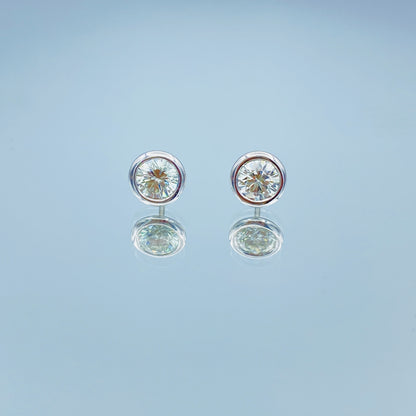 Bezel Set Diamond Stud Earrings in 14K White Gold