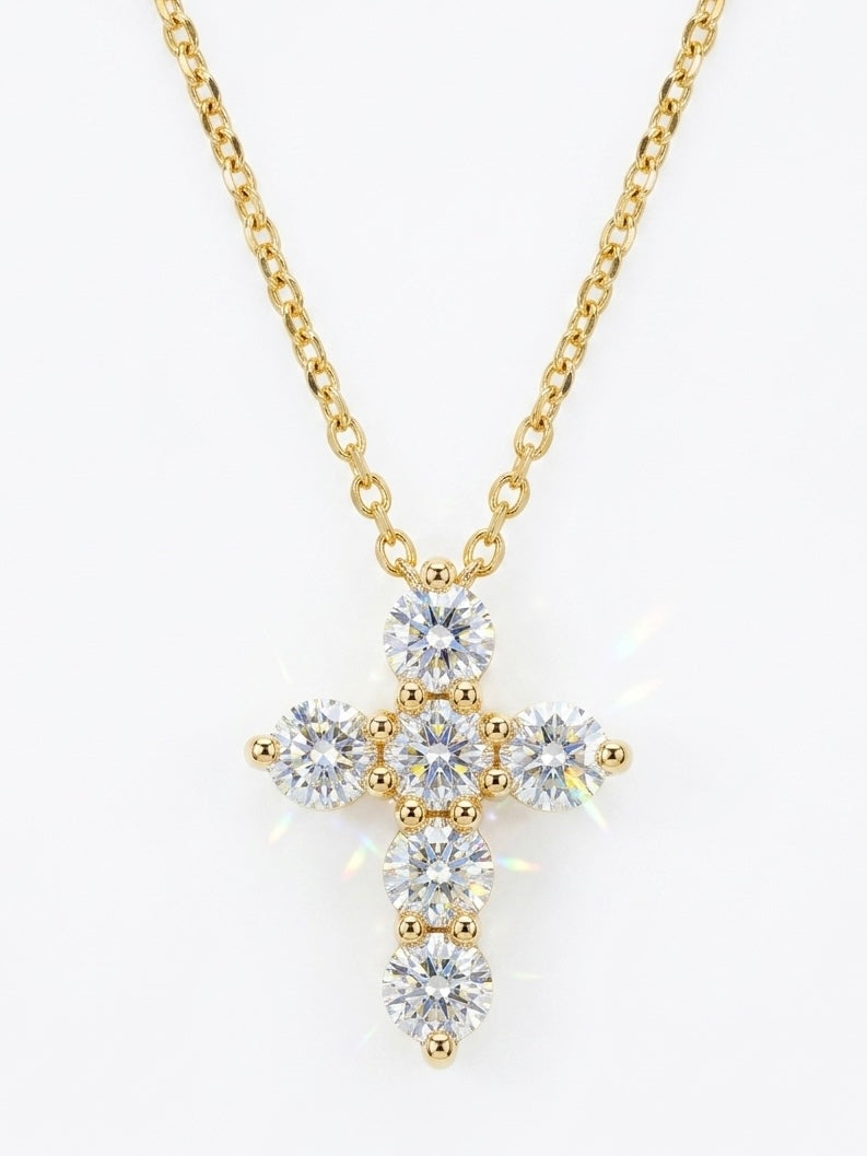 6 Stone Diamond Cross in 14K Yellow Gold