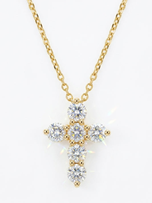 6 Stone Diamond Cross in 14K Yellow Gold