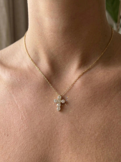 6 Stone Diamond Cross in 14K Yellow Gold