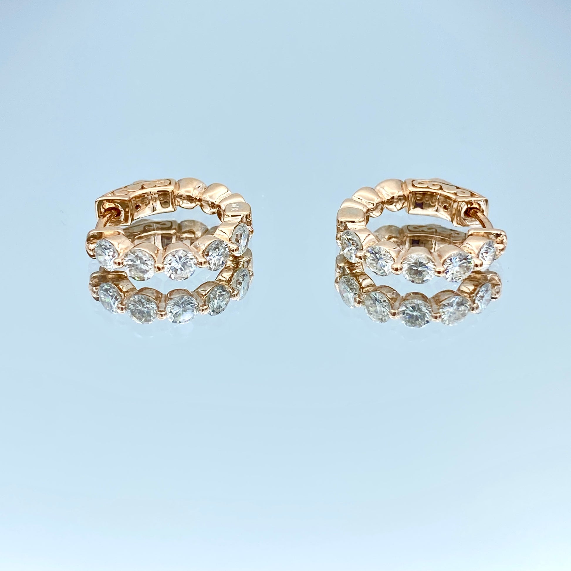 LKS Floating Diamond Huggie Hoop Earrings in 14K Rose Gold - L and L Jewelry