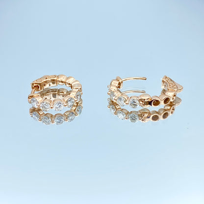LKS Floating Diamond Huggie Hoop Earrings in 14K Rose Gold - L and L Jewelry