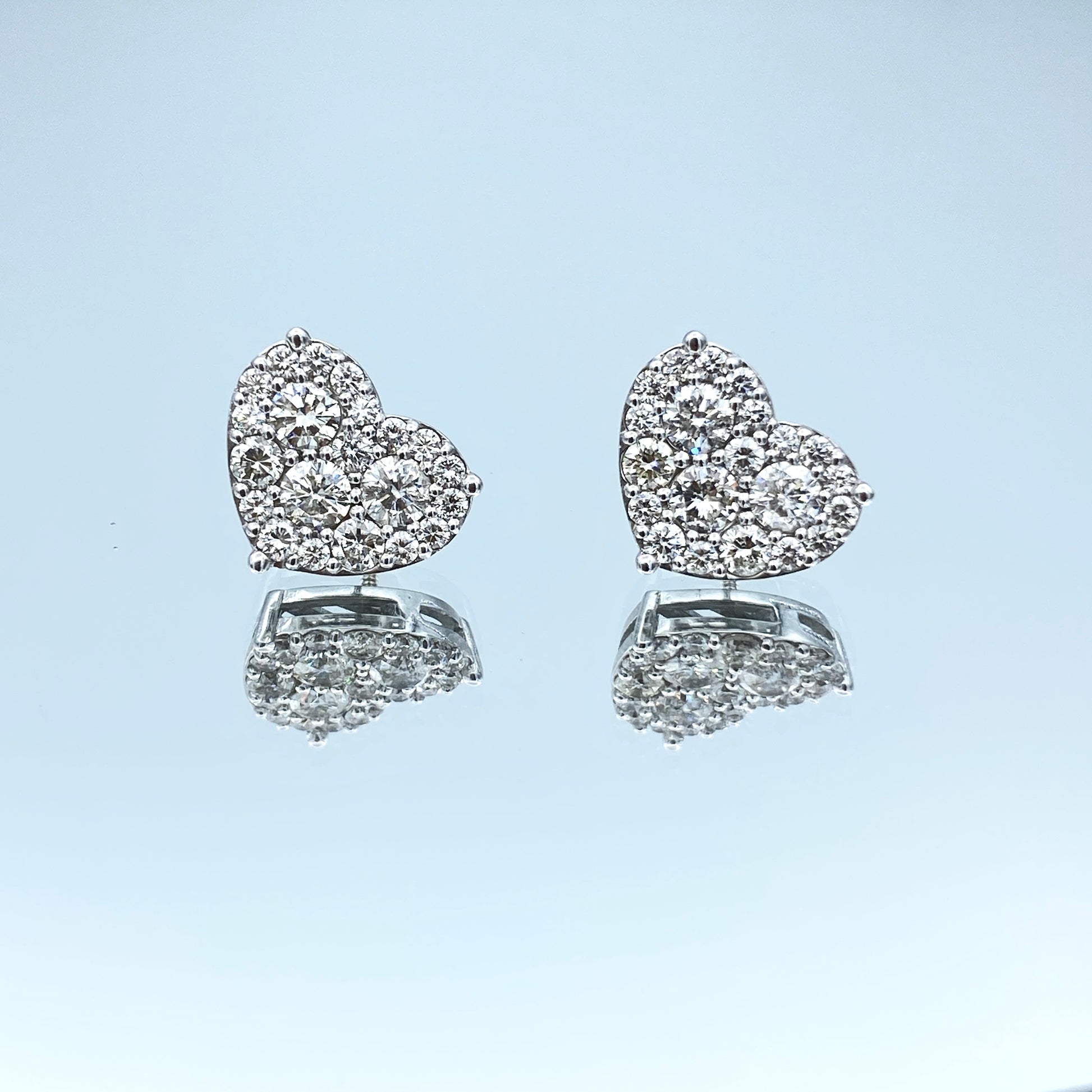 Heart Shape Diamond Earrings in 14K White Gold - L and L Jewelry