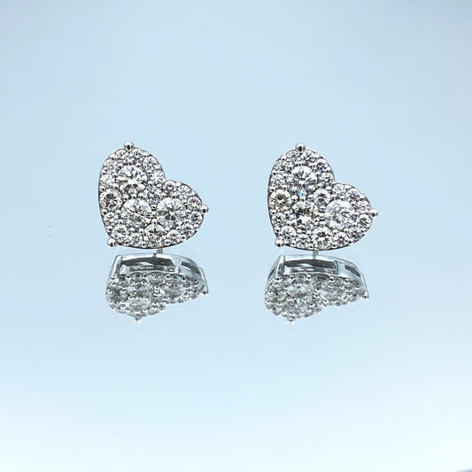 Heart Shape Diamond Earrings in 14K White Gold - L and L Jewelry