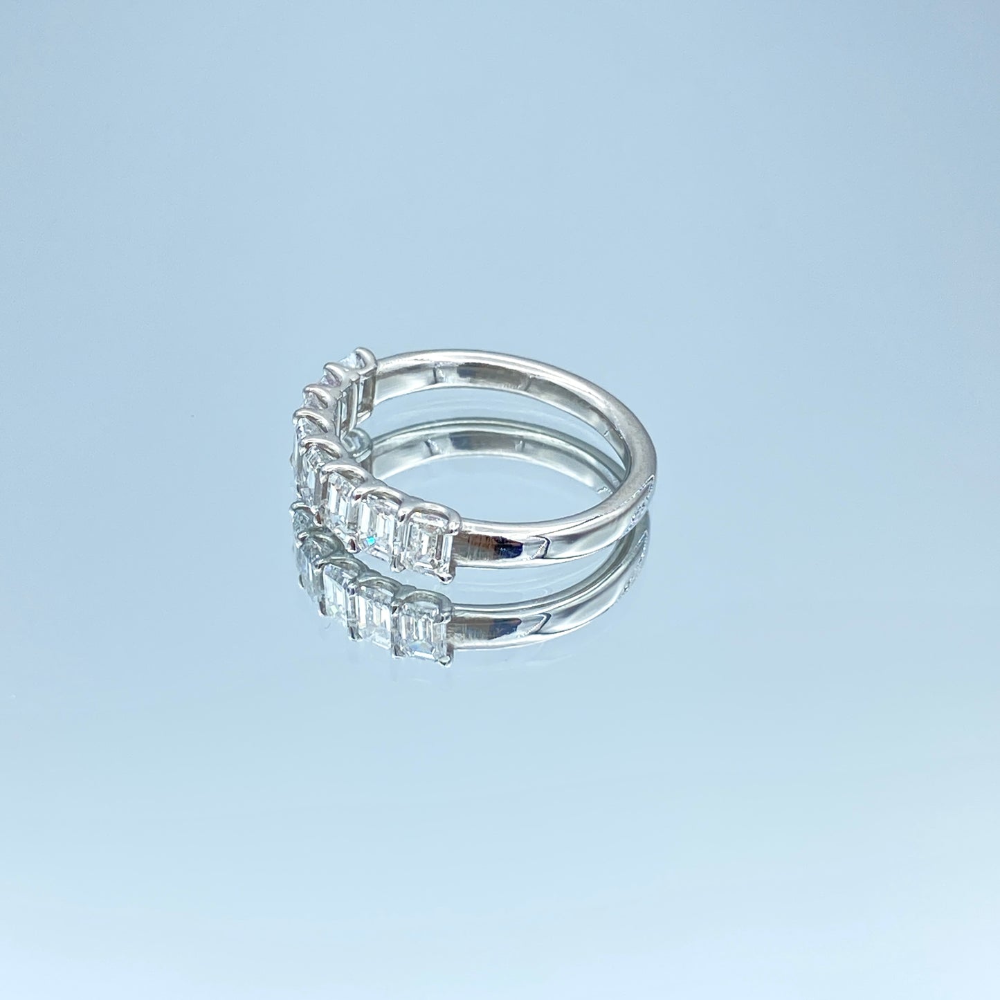 Emerald-Cut Diamond Halfway Ring in 14K White Gold - L and L Jewelry