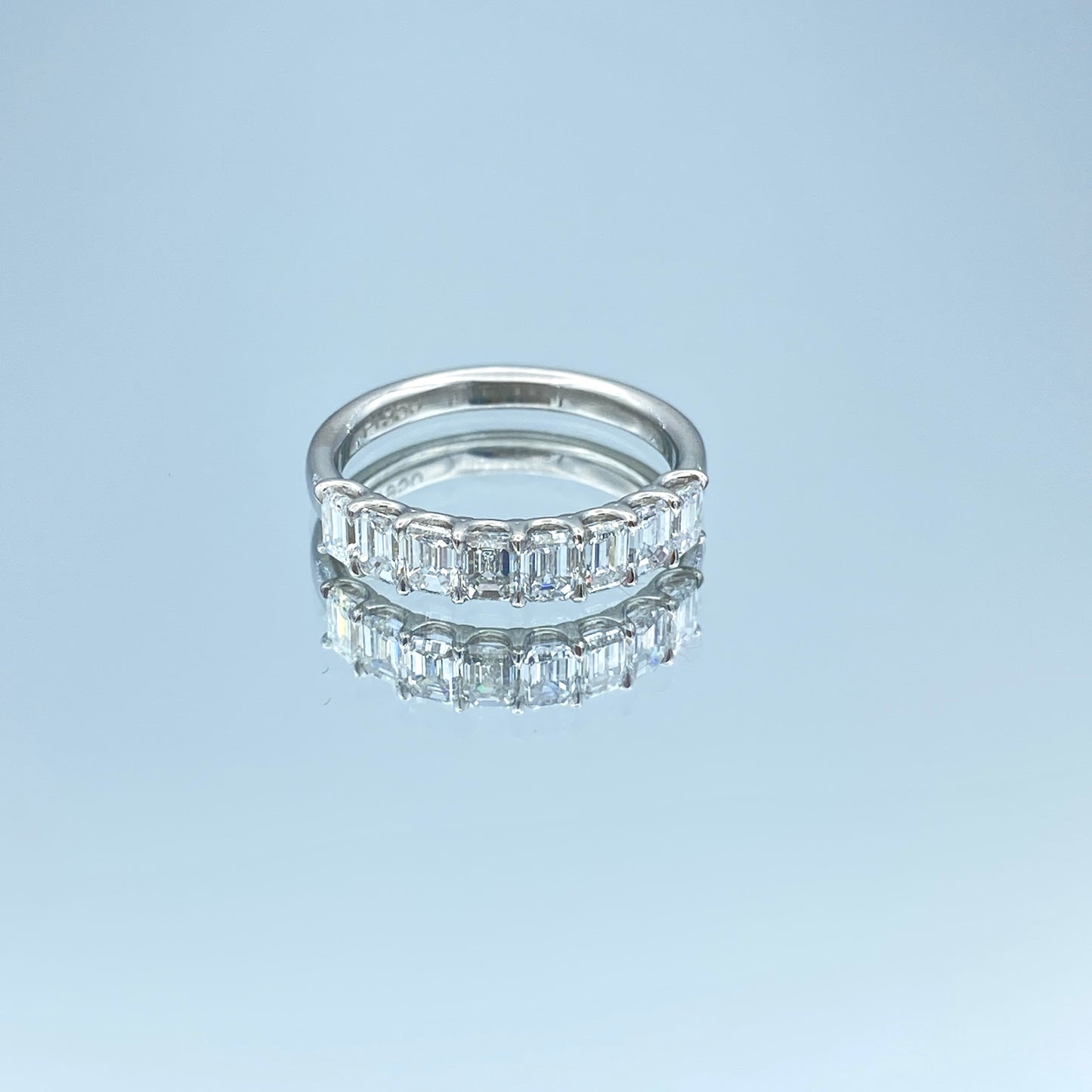 Emerald-Cut Diamond Halfway Ring in 14K White Gold - L and L Jewelry