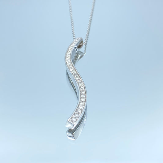 Linear Diamond Pendant Necklace in 14K White Gold - L and L Jewelry