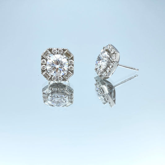 Round and Baguette-Cut Diamond Jacket Earrings in 14K White Gold - L and L Jewelry