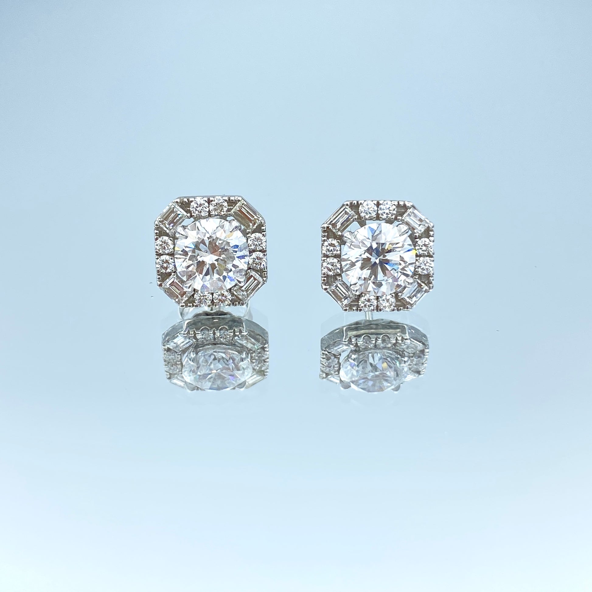 Round and Baguette-Cut Diamond Jacket Earrings in 14K White Gold - L and L Jewelry