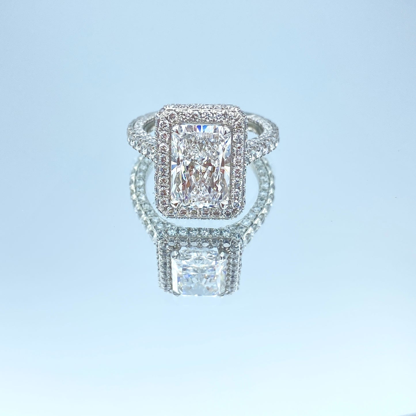 Radiant-Cut Diamond Halo Engagement Ring in Platinum - L and L Jewelry