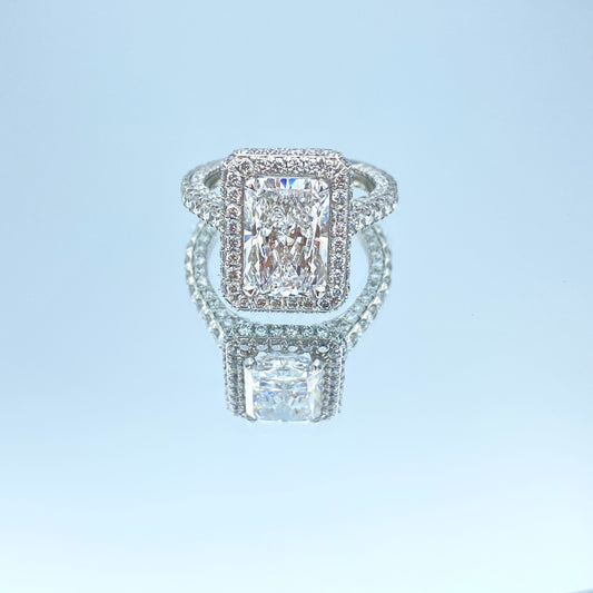 Radiant-Cut Diamond Halo Engagement Ring in Platinum - L and L Jewelry