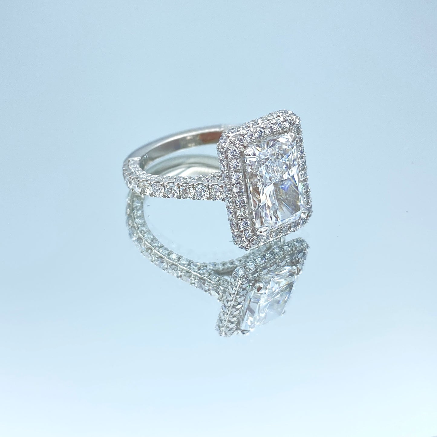 Radiant-Cut Diamond Halo Engagement Ring in Platinum - L and L Jewelry