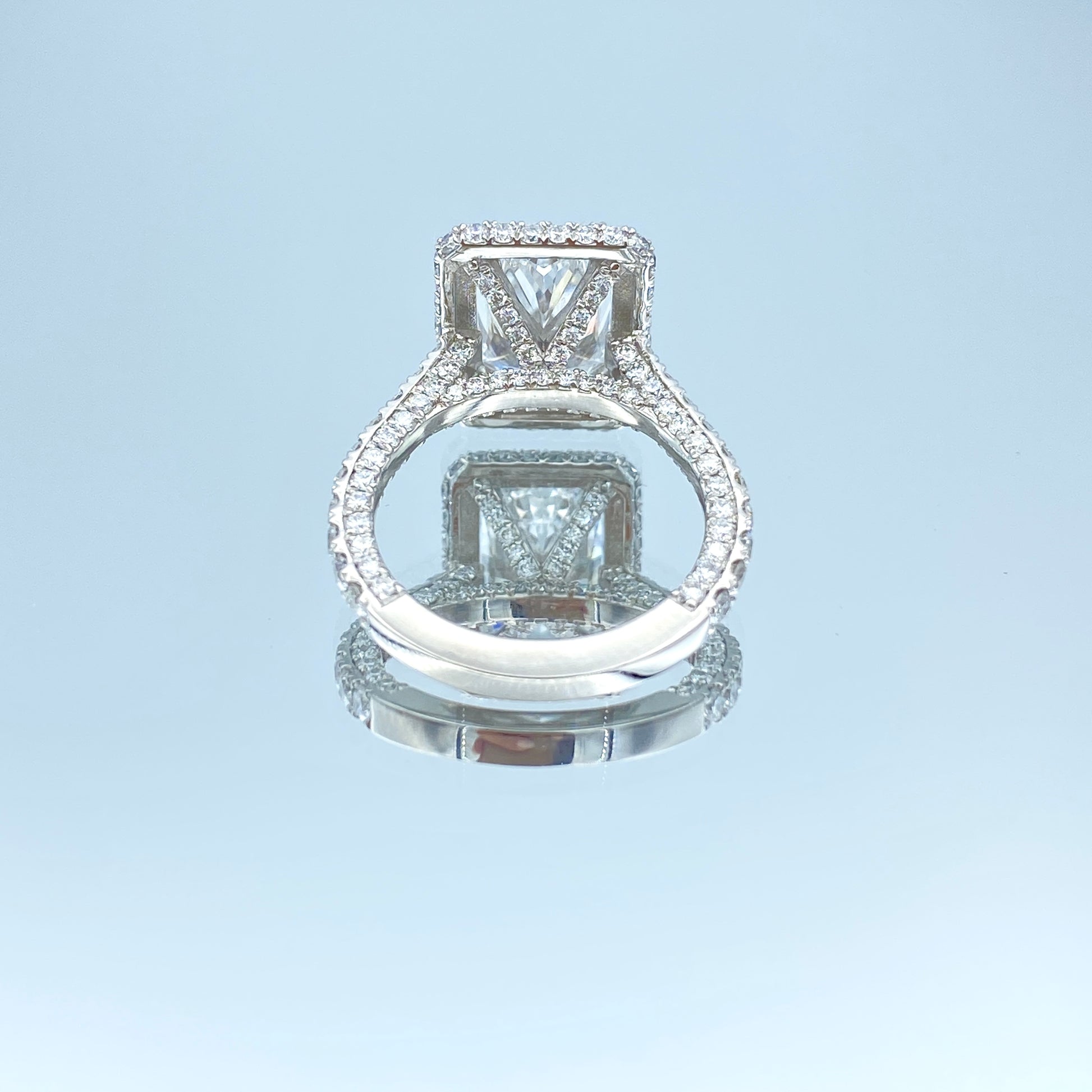 Radiant-Cut Diamond Halo Engagement Ring in Platinum - L and L Jewelry