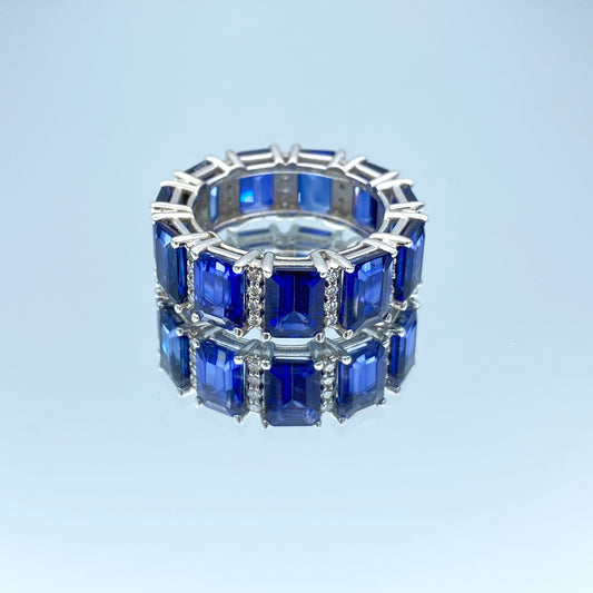 Blue Sapphire Eternity Ring in 14K White Gold - L and L Jewelry