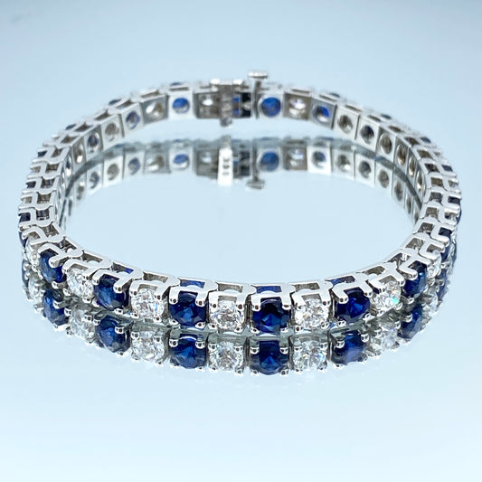 Alternating Blue Sapphire and Diamond Tennis Bracelet in 14K White Gold - L and L Jewelry