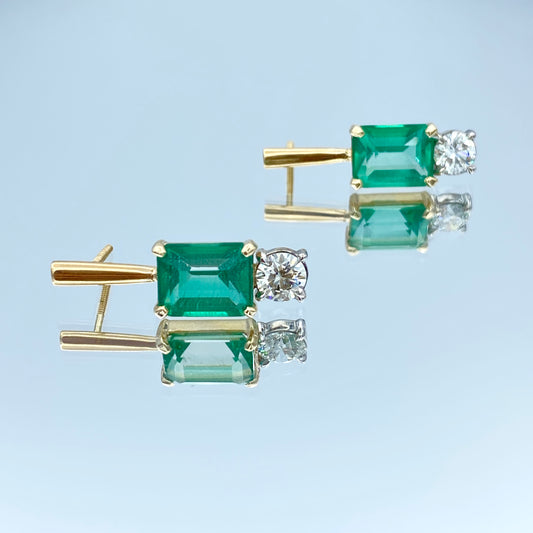 Emerald and Diamond Drop Earrings in 14K Yellow Gold - L and L Jewelry