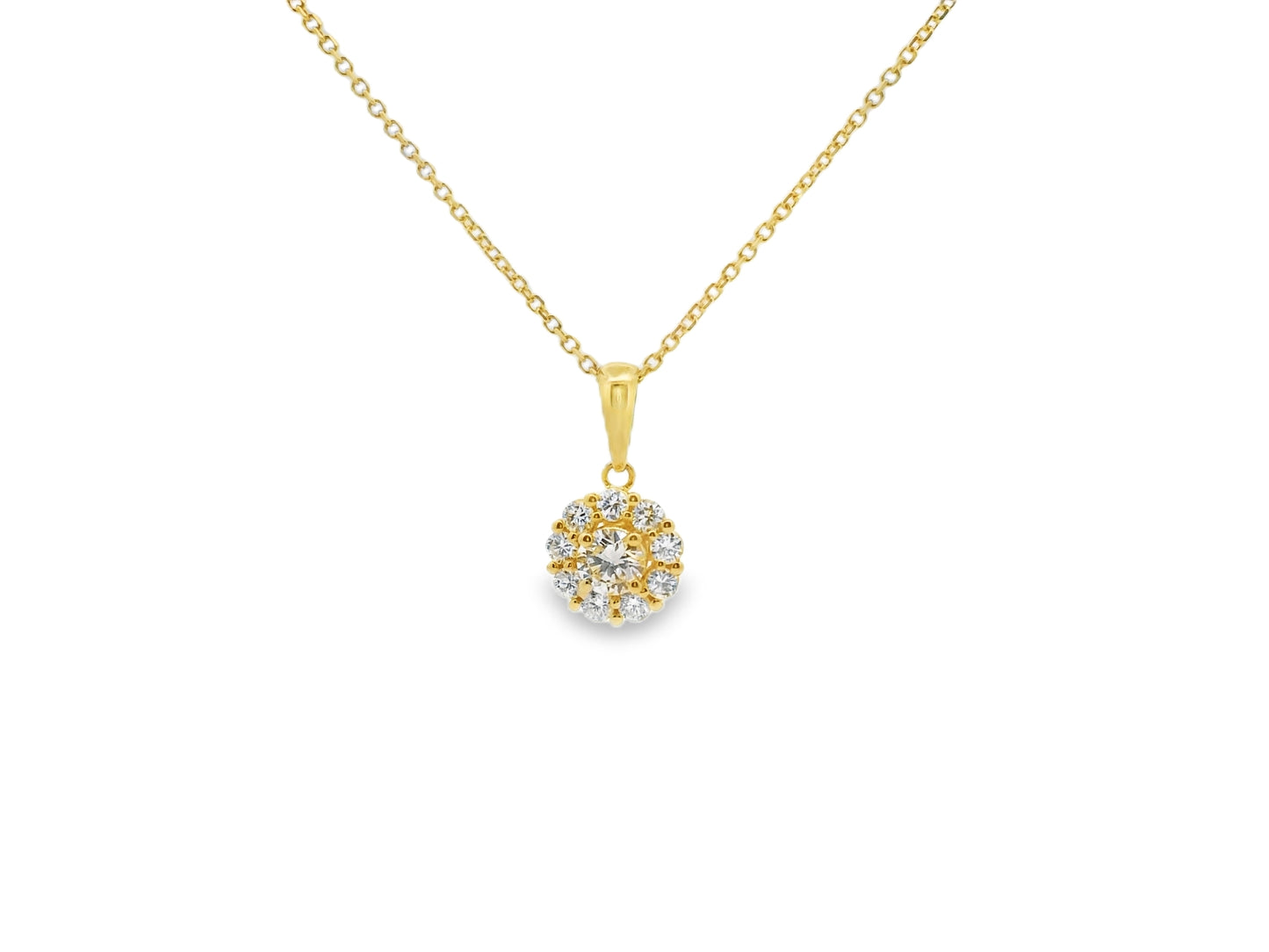 Round Brilliant Cut Diamond Pendant with Halo in 14K Yellow Gold