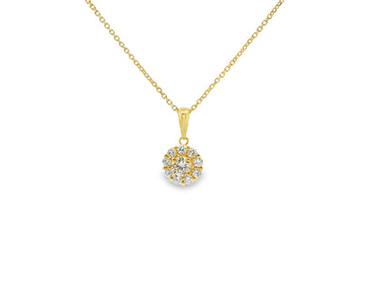 Round Brilliant Cut Diamond Pendant with Halo in 14K Yellow Gold