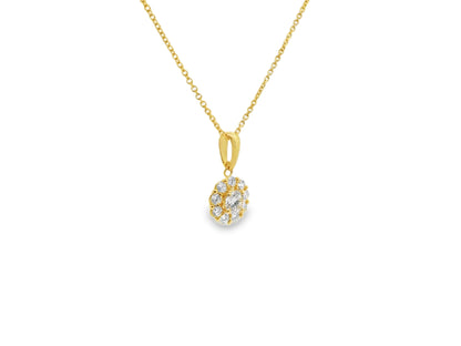 Round Brilliant Cut Diamond Pendant with Halo in 14K Yellow Gold
