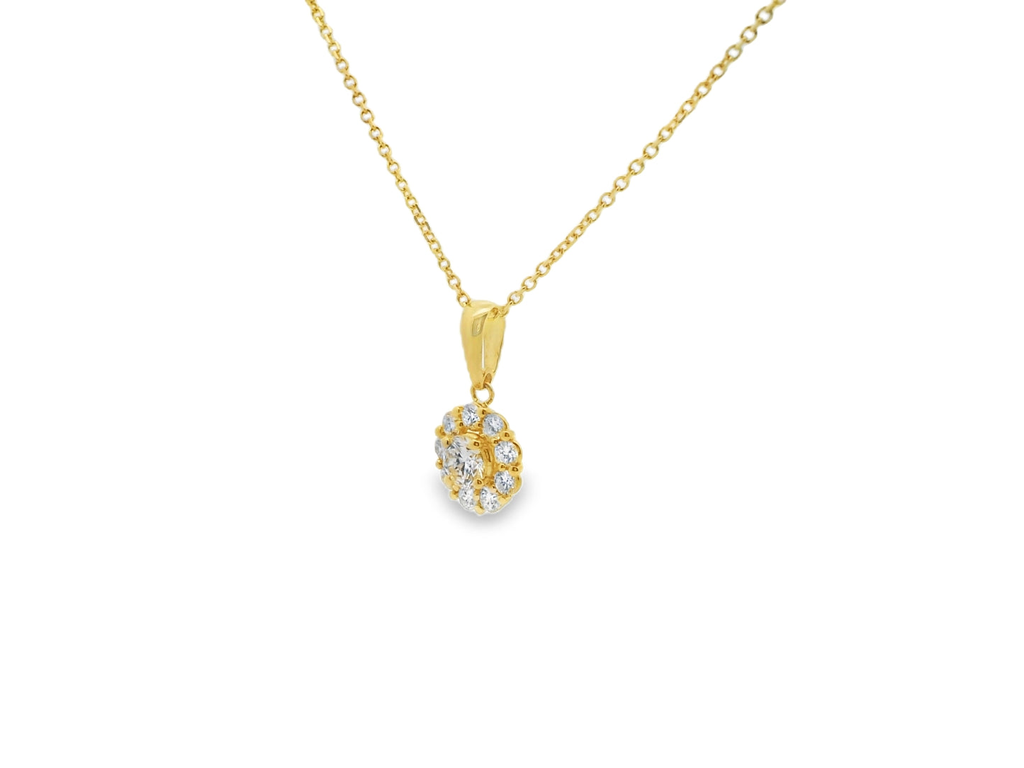 Round Brilliant Cut Diamond Pendant with Halo in 14K Yellow Gold