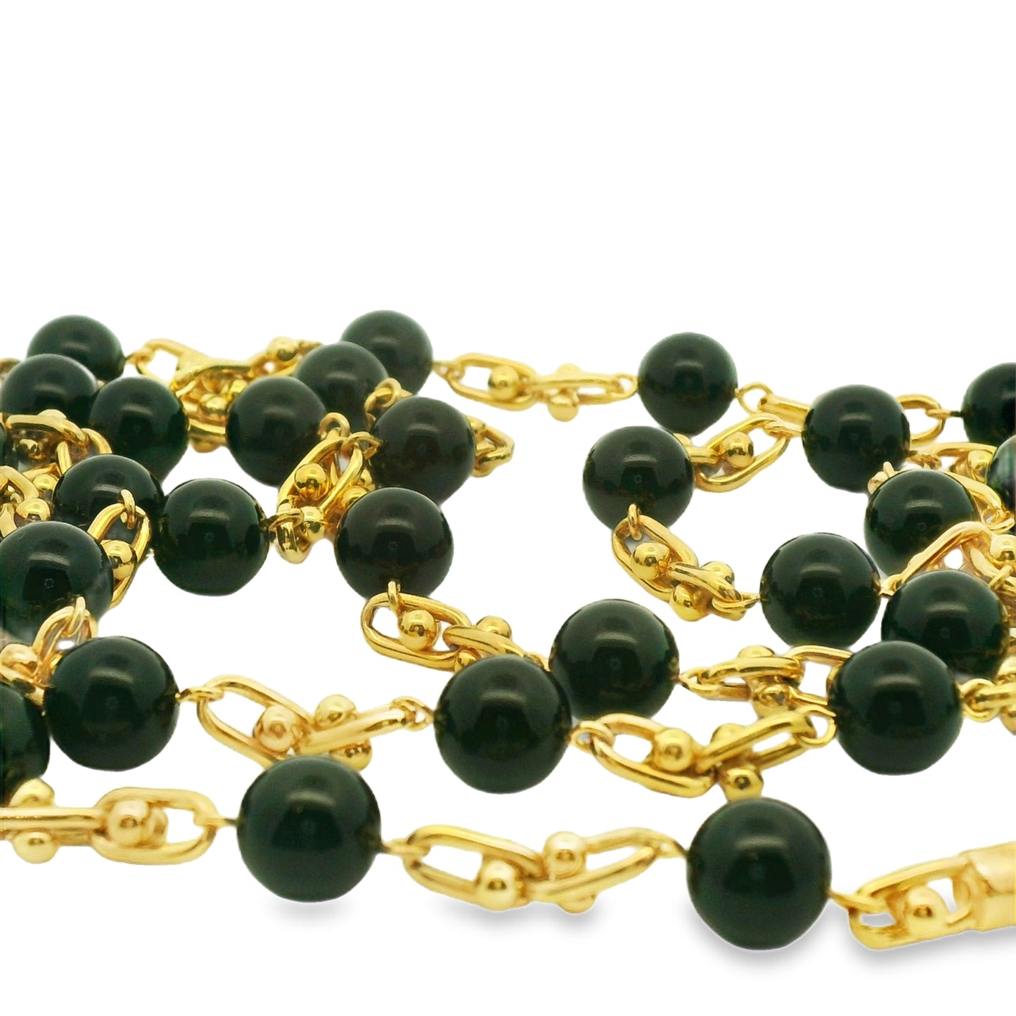 Black Onyx Beaded Link Necklace in 18K Yellow Gold