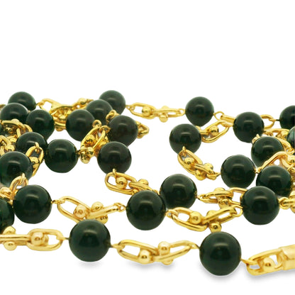 Black Onyx Beaded Link Necklace in 18K Yellow Gold